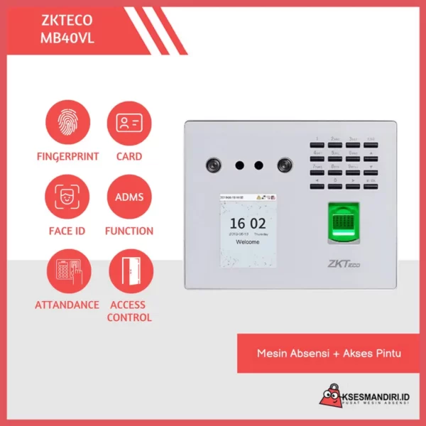 ZKTECO MB40 VL Mesin Absensi Fingerprint dan Access Door wifi & wajah
