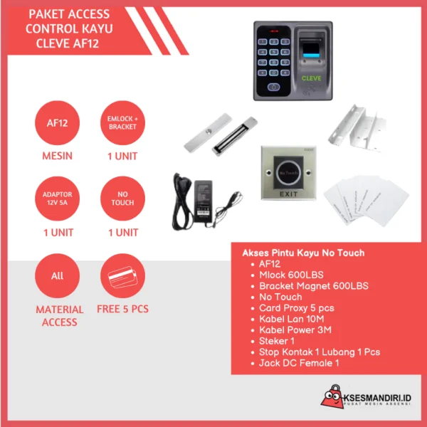 Paket Akses Door CLEVE AF12 No Touch Fingerprint Pintu Pintu Kayu